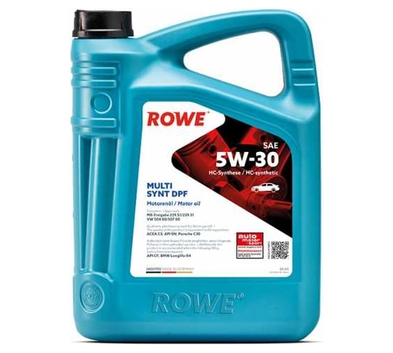 Изображение товара Моторное масло для легкового транспорта ROWE HIGHTEC MULTI SYNT DPF SAE 5W-30 20125-0040-99