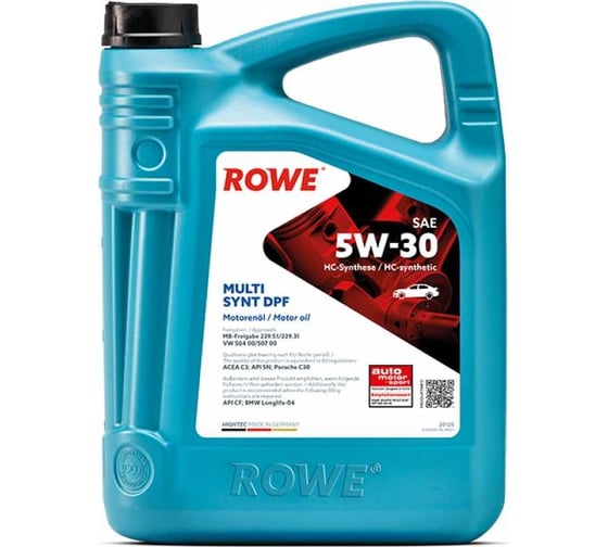 Изображение товара Моторное масло для легкового транспорта ROWE HIGHTEC MULTI SYNT DPF SAE 5W-30 20125-0050-99