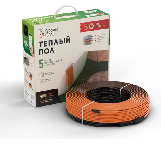 Изображение товара Нагревательный электрический кабель под ламинат/плитку/линолеум Русское тепло Теплый пол 39 м, 790 Вт 2285245