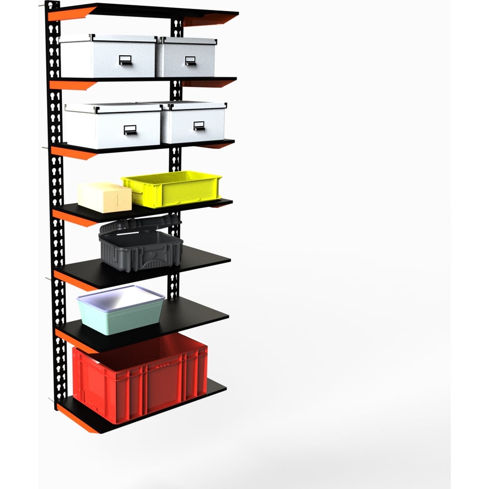 Изображение товара Модульный стеллаж ООО Металекс серии FLY 2000x800x300 мм, 7 полок, оранжево-черный
