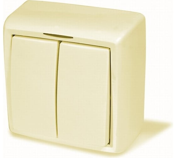 Изображение товара Выключатель ООО МПО Электротехника открытой установки 2 клавишный с подсветкой, слоновая кость 1550