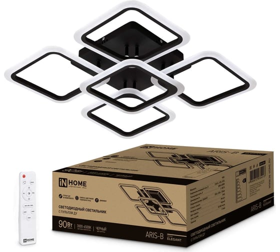 Изображение товара Светодиодный светильник IN HOME ELEGANT ARIS-B 90Вт 230В 3000-6500K 7000Лм 590x590x130мм c пультом ДУ черный 4690612035413