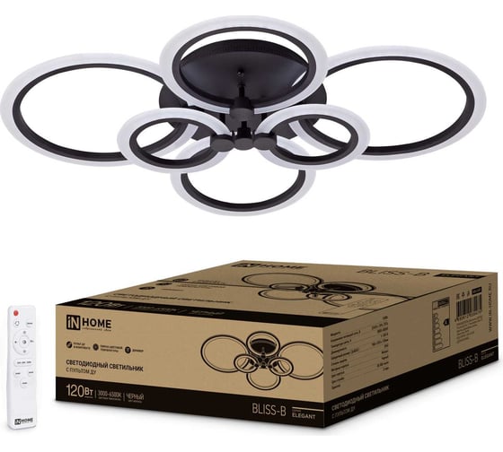 Изображение товара Светодиодный светильник IN HOME ELEGANT BLISS-B 120Вт 230В 3000-6500K 8400Лм 780x550x130мм c пультом ДУ черный 4690612035475