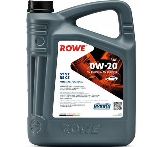 Изображение товара Моторное масло для легкового транспорта ROWE HIGHTEC SYNT RS C5 SAE 0W-20 NEW 20379-0050-99