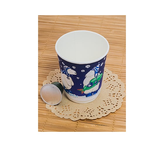 Изображение товара Бумажный 2-слойный стакан для горячих напитков Papperskopp 250мл, d80 мм белые мишки, pps ОП-220039