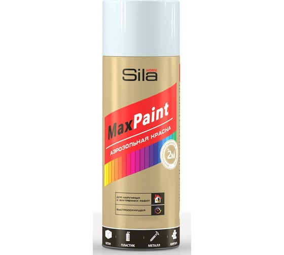 Изображение товара Универсальная аэрозольная эмаль Sila home max paint белый глянцевый ral 9003, 520 мл 00-00004726 SILP9003