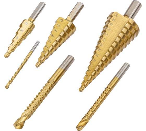 Изображение товара Сверла по металлу ступенчатые 3 шт + фрезерные 3 шт Forsage F-44706(51921)