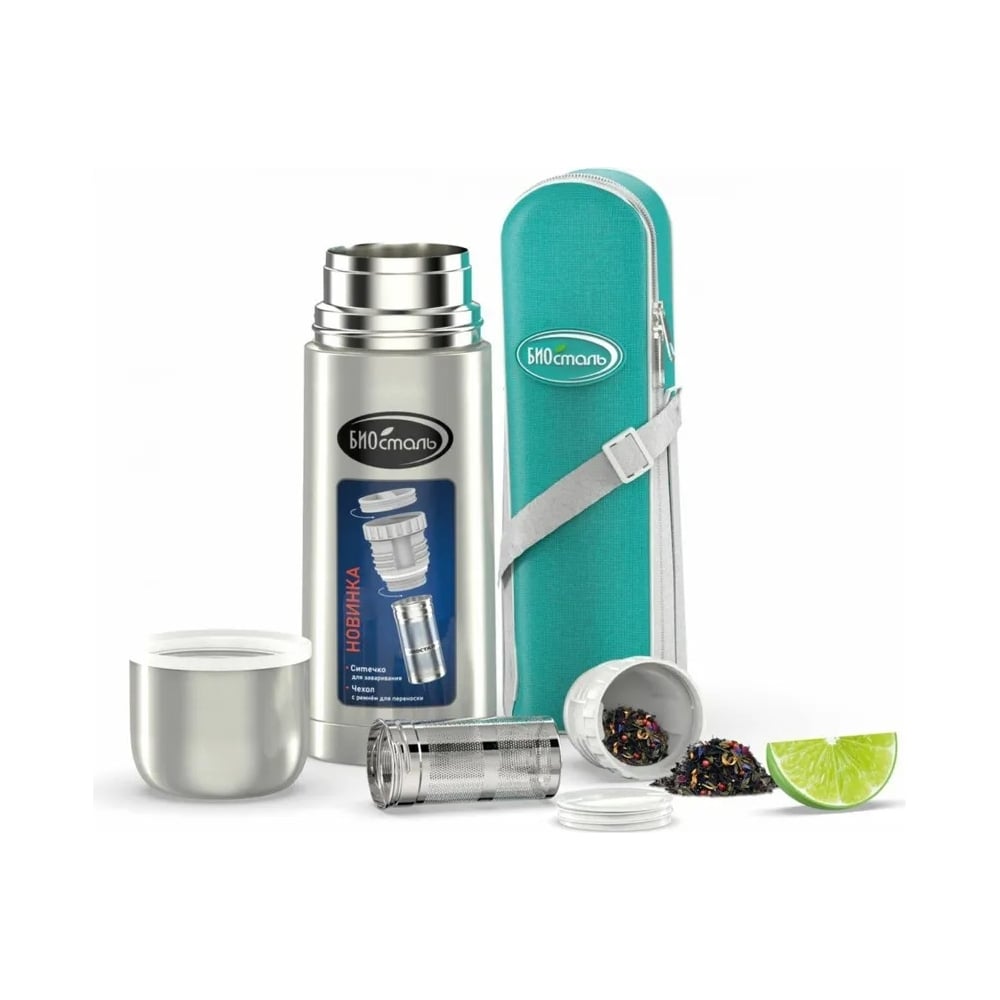 Изображение товара Термос Biostal 1.2 л с ситечком и чехлом стальной NB-1200BZ