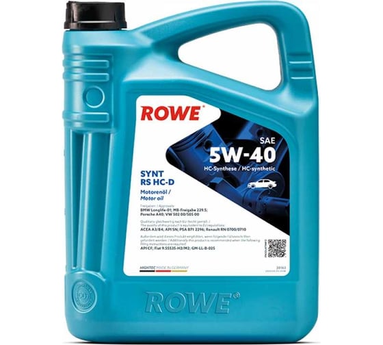 Изображение товара Моторное масло для легкового транспорта ROWE HIGHTEC SYNT RS SAE 5W-40 HC-D 20163-0050-99