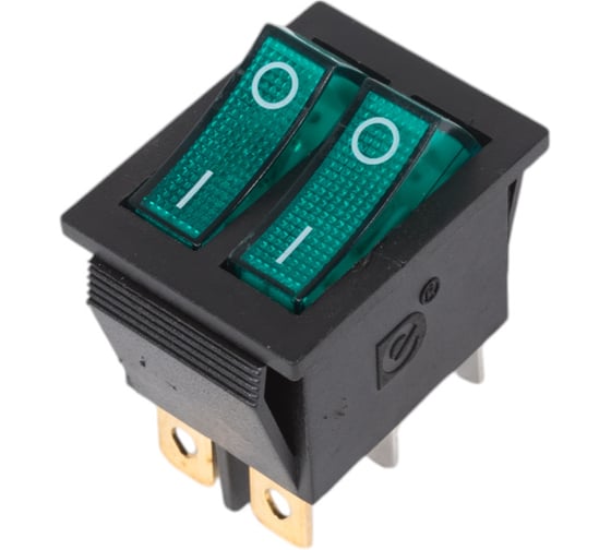 Изображение товара Клавишный выключатель REXANT 250v 15а (6с) on-off зеленый с подсветкой двойной (rwb-511, sc-797) 36-2412