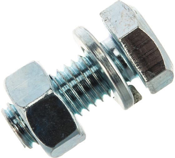 Изображение товара Болт ЗУБР (DIN933) в комплекте с гайкой (DIN934), шайбой (DIN125), шайбой пружинной (DIN127), 303436-08-020