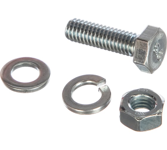 Изображение товара Болт с шестигранной головкой в комплекте с гайкой, шайбой, шайбой пружинной, ЗУБР, МАСТЕР, 303436-06-020