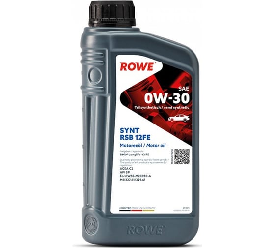 Изображение товара Моторное масло для легкового транспорта ROWE HIGHTEC SYNT RSB 12FE SAE 0W-30 NEW 20305-0010-99