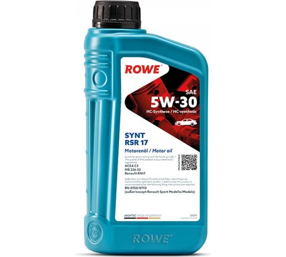 Изображение товара Моторное масло для легкового транспорта ROWE HIGHTEC SYNT RSR 17 SAE 5W-30 NEW 20370-0010-99