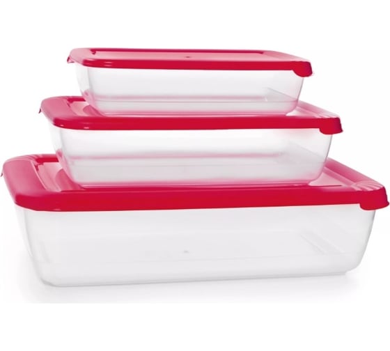 Изображение товара Комплект контейнеров Полимербыт ЛАЙТ 3 шт, прямоугольный, 0.45 л, 0.9 л, 1.9 л, свч 435550000