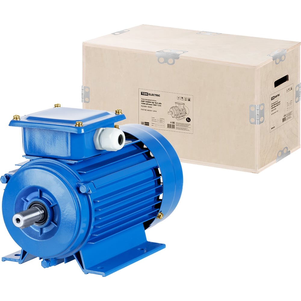 Изображение товара Электродвигатель TDM ELECTRIC АИР 160m4 18.5 кВт 1500 об/мин IP20