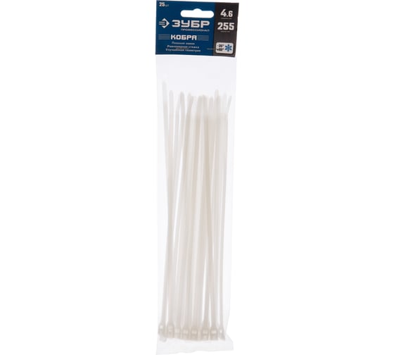 Изображение товара Кабельные стяжки ЗУБР КОБРА белые, нейлоновые 30930-46-255
