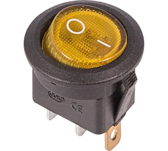 Изображение товара Клавишный круглый выключатель REXANT 250v 6а (3с) on-off желтый с подсветкой (rwb-214, sc-214, mirs-101-8) 36-2572
