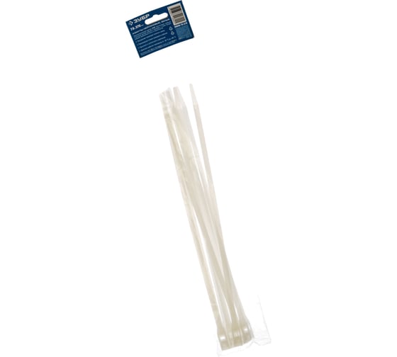 Изображение товара Кабельные стяжки ЗУБР КОБРА белые, с плоским замком, 7.6 х 370 мм, 10 штук, нейлоновые 30930-76-370