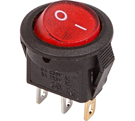 Изображение товара Клавишный круглый выключатель REXANT 250v 3а (3с) on-off красный с подсветкой micro (rwb-106, sc-214) 36-2530
