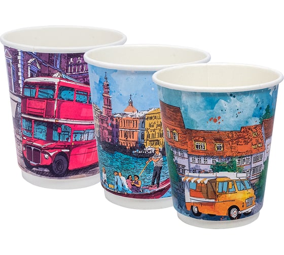 Изображение товара Бумажный 2-слойный стакан для горячих напитков Papperskopp 250мл, d80 мм big city life, pps ОП-220146