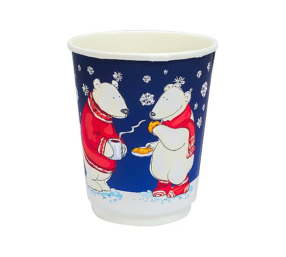 Изображение товара Бумажный 2-слойный стакан для горячих напитков Papperskopp 400мл, d90мм, белые мишки 'pps ОП-420044p