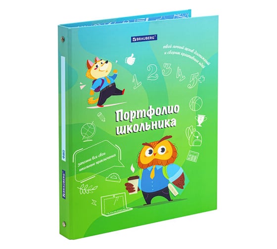 Изображение товара Папка-портфолио BRAUBERG школьника Отличник, 4 кольца, 20 файлов, 10 вкладышей, 7БЦ матовая 115240