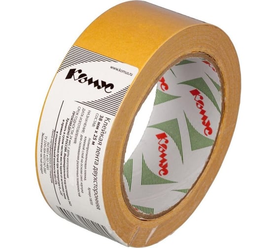 Изображение товара Клейкая лента Комус двусторонняя, 38мм х 25м, полипропилен 198701