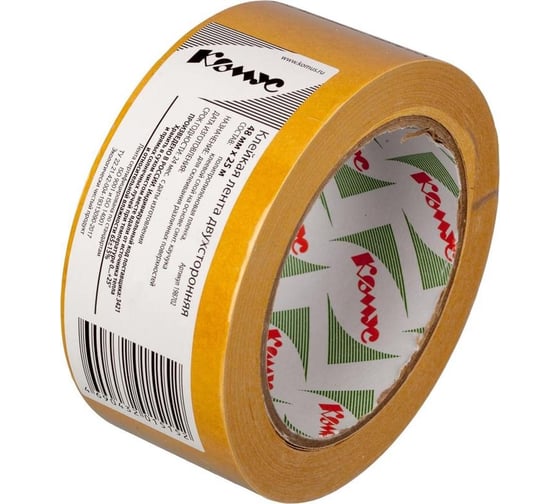 Изображение товара Клейкая лента Комус двусторонняя, 48мм х 25м, полипропилен 198702