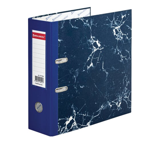 Изображение товара Папка-регистратор BRAUBERG Широкий Корешок 90 мм, с мраморным покрытием, синяя 271834