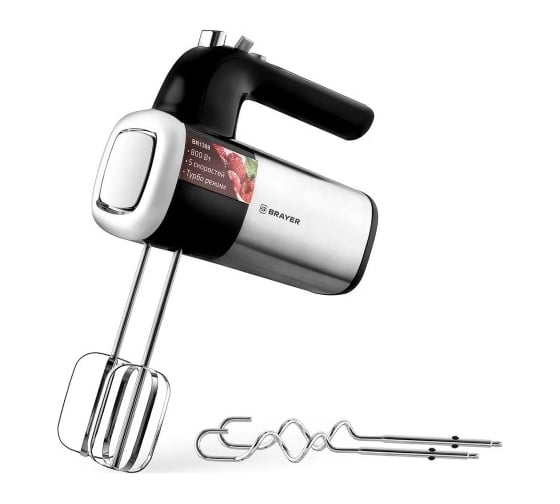 Изображение товара Миксер BRAYER 1309BR, 800 Вт, 5 скоростных режимов, турбо, 2 венчика для взбивания, 2 венчика для замешивания BR1309