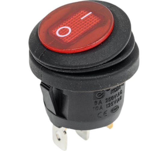 Изображение товара Клавишный круглый выключатель REXANT 250v 6а (3с) on-off красный с подсветкой влагозащита 36-2595