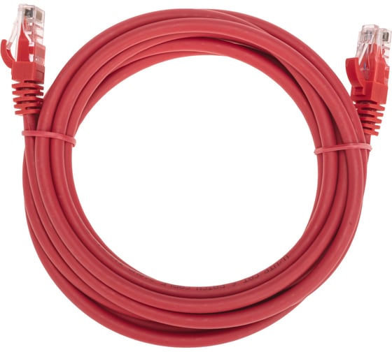 Изображение товара Патч-корд REXANT u/utp cat 6, rj45-rj45, 26awg, lszh, красный, 3м 02-0293-3