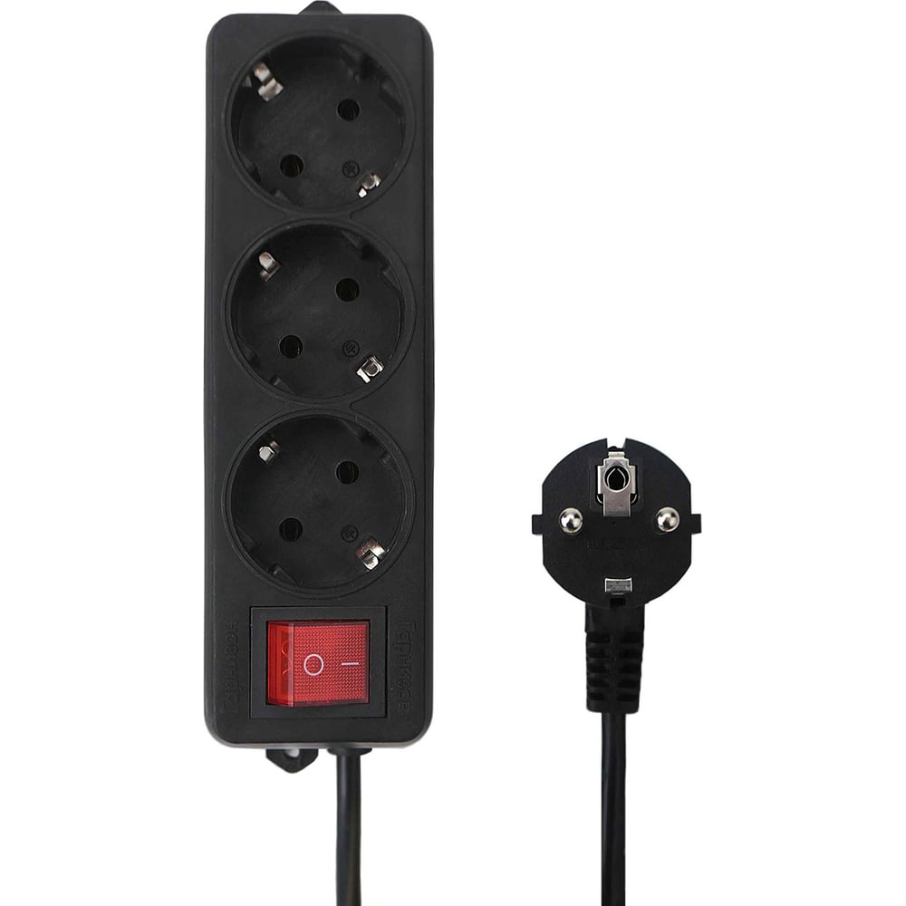 Изображение товара Удлинитель Гарнизон 3 розетки с выключателем и заземлением, 3 м, черный