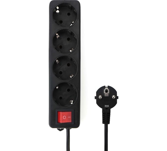 Изображение товара Удлинитель Гарнизон 4р10а 5м с выключателем и заземлением, черный, EL-NB-G4-B-5
