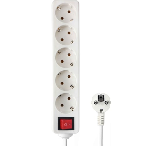 Изображение товара Удлинитель Гарнизон 5р 10а 3м с выключателем и заземлением, белый, EL-NB-G5-W-3