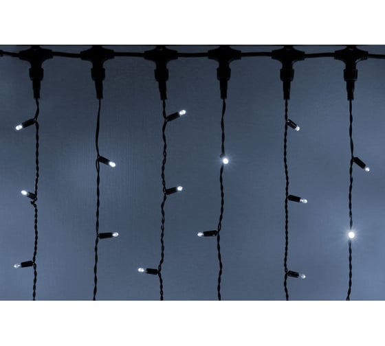 Изображение товара Занавес TEAMPROF 2x6 м, колпачок, БЕЛЫЙ, чёрный провод TPF-C2х6-CB/W