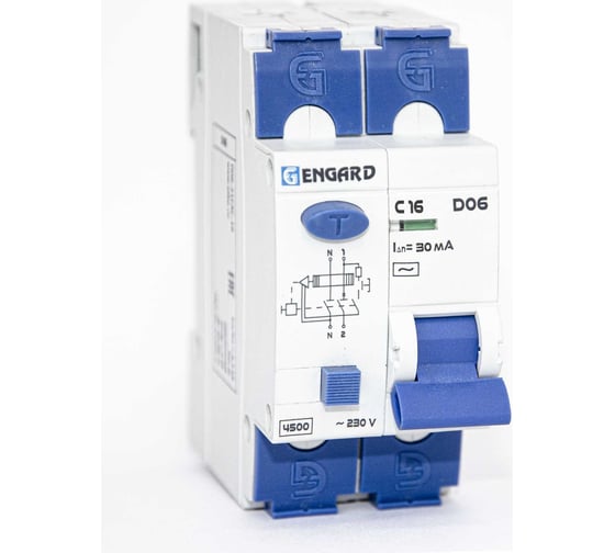 Изображение товара Автоматический выключатель дифференциального тока Engard d06 2р c16 30ма электронный, тип ас D06-23CAC-16