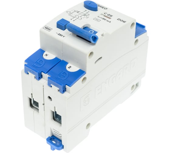 Изображение товара Автоматический выключатель дифференциального тока d06 2р c25 30ма электронный тип ас Engard D06-23CAC-25