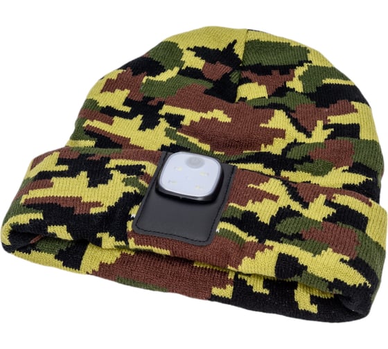 Изображение товара Шапка с фонарем КОСМОС камуфляж, фонарь-клипса съемный KOCHat2_d