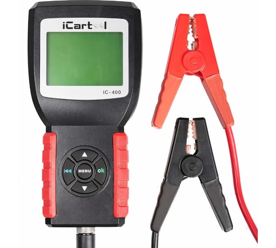 Изображение товара Тестер аккумуляторных батарей iCarTool АКБ 12/24В, до 2000А, тест системы пуска и зарядки, вольтметр, съемные кабели IC-400
