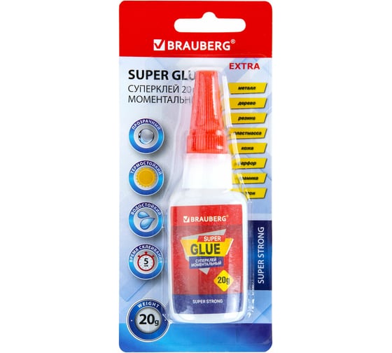 Изображение товара Клей BRAUBERG моментальный, ультрапрочный, суперклей, Extra, 20 г максимальный объем 608101