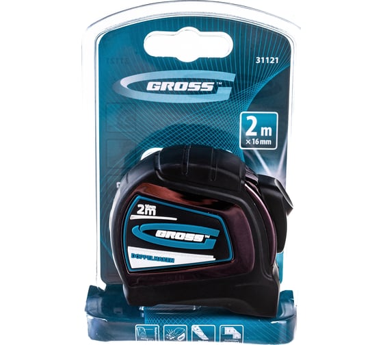 Изображение товара Рулетка GROSS Doppelhaken 2м x 16мм, односторонний зацеп, нейлон, двусторонняя шкала 31121