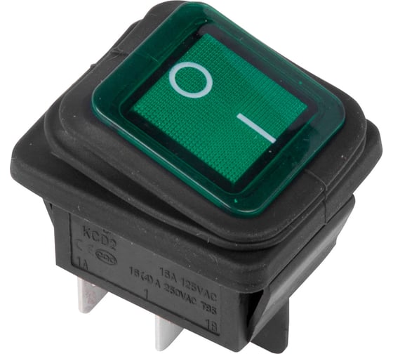 Изображение товара Клавишный выключатель REXANT 250v 15а (4с) on-off зеленый с подсветкой влагозащита (rwb-507) 36-2362