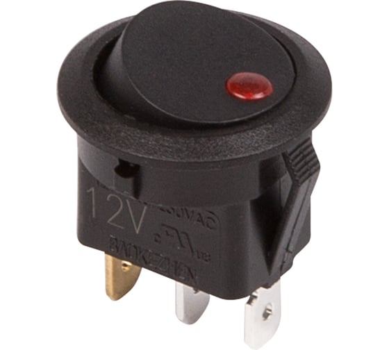 Изображение товара Клавишный круглый выключатель REXANT 12v 20а (3с) on-off черный с красной подсветкой (rwb-215, mirs-101е-8с/d) 36-2580