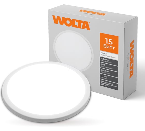 Изображение товара Светодиодная встраиваемая круглая панель Wolta 15Вт, 4000К Дневной свет, IP40, 1200лм, белый матовый светильник, регулируемый (50-160 мм) DLUS04-15W-4K
