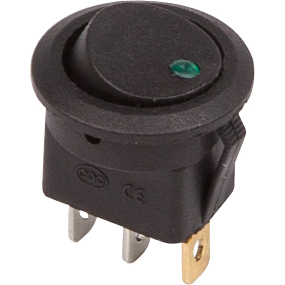 Клавишный круглый выключатель 12v 20а (3с) on-off черный с зеленой подсветкой (rwb-215, mirs-101е-8с/d) REXANT