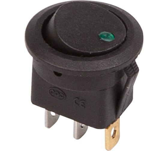 Изображение товара Клавишный круглый выключатель REXANT 12v 20а (3с) on-off черный с зеленой подсветкой (rwb-215, mirs-101е-8с/d) 36-2583