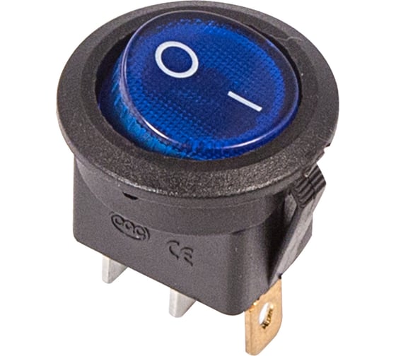 Изображение товара Клавишный круглый выключатель REXANT 250v 6а (3с) on-off синий с подсветкой (rwb-214, sc-214, mirs-101-8) 36-2571
