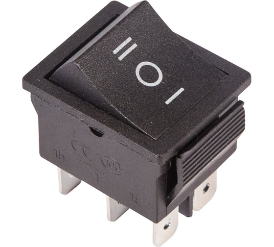 Изображение товара Клавишный переключатель REXANT 250v 15а (6с) on-off-on черный с нейтралью (rwb-508, sc-767) 10 шт 36-2370